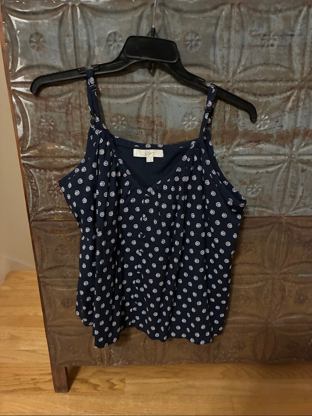 LOFT Navy Cami with White Paisley Dot Print